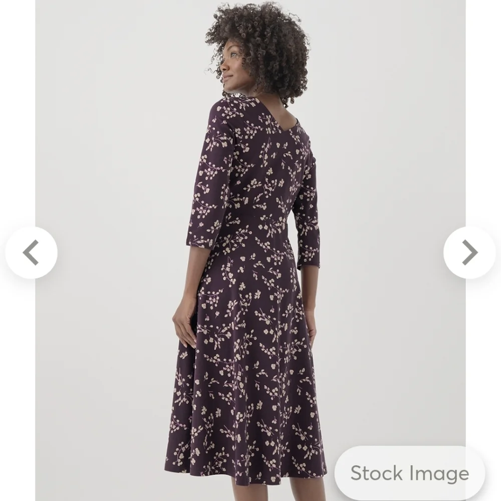 Women's Scattered Sprigs Plum Fit & Flare Party Midi Dress - Picture 3 of 3